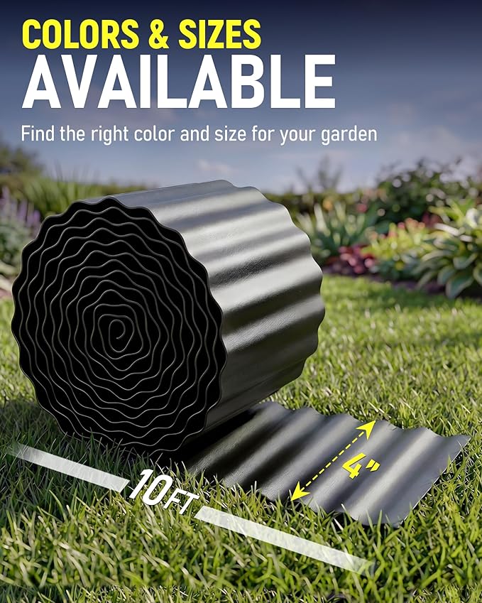 Corrugated Metal Garden Edging, 4"×10Ft Durable Landscape Border for Garden, Lawn, Flower Beds and Paver Edging (Black)