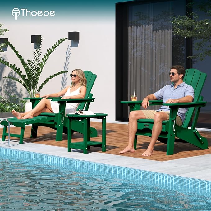 THOEOE Adirondack Outdoor Side Table, 2-Tier Sturdy Patio End Table Weather Resistant, Morden Side Table for Patio, Pool, Porch, Green