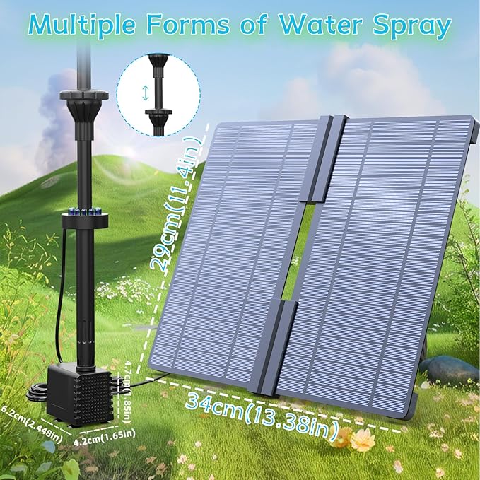 AMZtime 20W Solar Fountain Pump with 2500mAh Battery and 12 LED Lights, Solar Powered Water Pump for Bird Bath, Pond, Garden, Fish Tank, and Waterfall, Long Cord, Easy DIY Setup, 2026 Upgraded Version