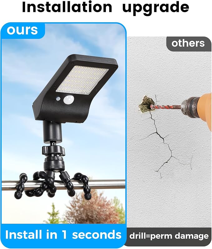 Solar Fence Lights Outdoor, 60 LEDs Motion Sensor Security Light with Flexible Octopus Tripod, 3 Lighting Modes, Adjustable Angle for Fence Deck Camping Patio (2)