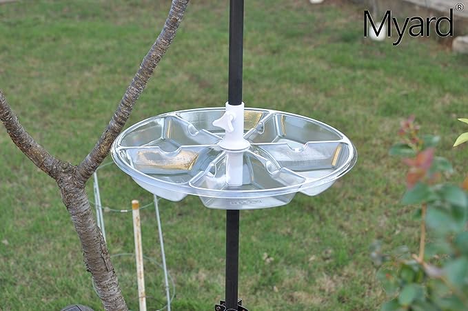 18'' Myard Anti-UV Plastic Universal Bird Seed Catcher Hoop Platform Tray with Drain Holes, Sturdy Pole-Mount Design Fits 0.5-1'' Pole for Bird Feeders Outdoors, Backyard, Garden (Transparent)