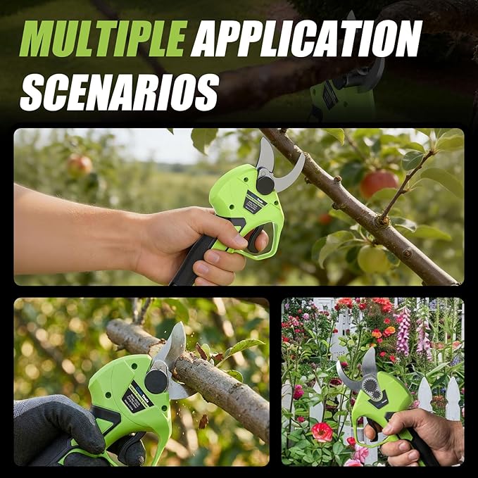 Electric Pruning Shears, Battery Powered Cordless Pruner Branch Cutter for Gardening Tree Pruning with 2×4.0Ah Batteries, Brushless Motor, SK5 Replacement Blade, 0.8-1.2 inch Cutting Diameter