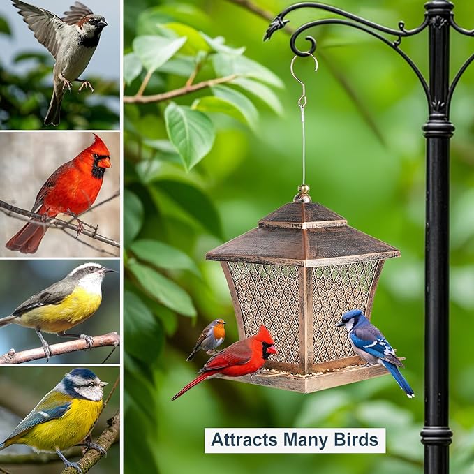 MYITYARD Bird Feeder for Outdoors Hanging, 4 lbs Large Capacity Metal Wild Bird Feeders - Vintage Bronze Finish Rust-Resistant Birdfeeder for Garden Yard Balcony Decor, Easy Fill, Thickened