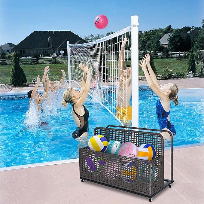 GlowSol Outdoor Storage Basket, 43.3" x 22.5" x 28.7" Poolside Float Storage, All-Weather PE Rattan Pool Float Caddy With Wheels, for Patio, Poolside, Backyard, Floaties, Life Vests, Beach Balls
