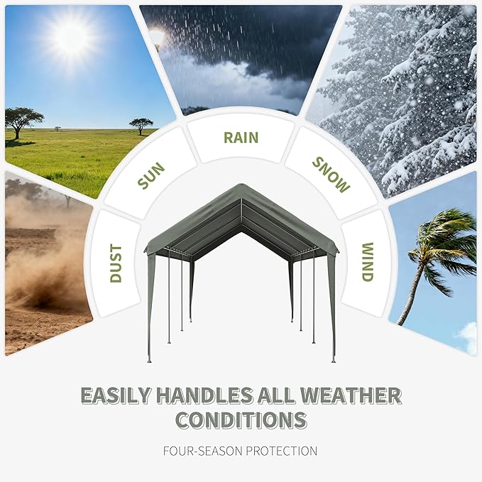 Carport Replacement Canopy Cover 12'x20' for Tent Top Garage Shelter Cover, 800D Heavy Duty Oxford Waterproof & UV Protected Car Canopy Tarp with Ball Bungees (Frame is not Included)