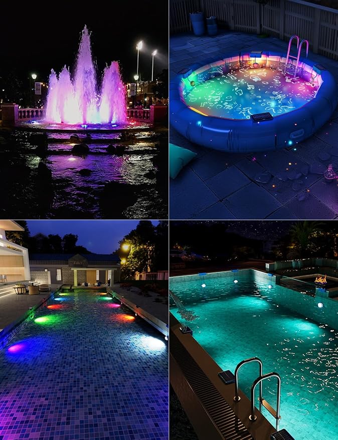 Skairipa Solar Pool Lights, Solar Powered Submersible LED Lights with Remote IP68 Waterproof Swimming Pool Lights 16 Colors Underwater Pool Lights for Above Ground Inground Pool, Pond (Blue, 2 Pack)