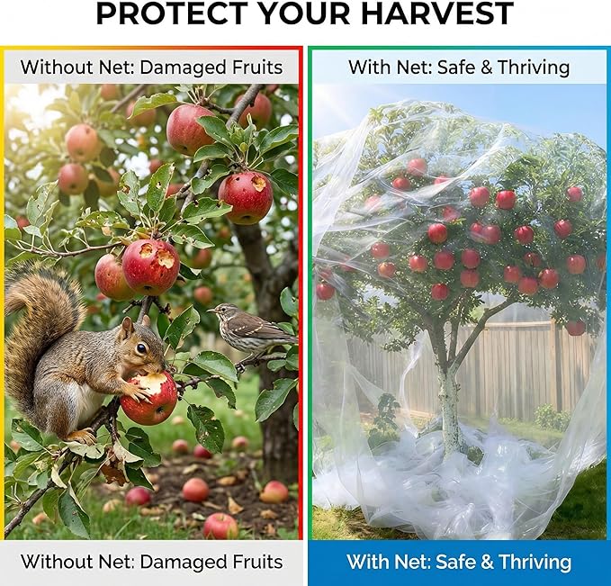 10x10x10Ft Extra Large Fruit Tree Netting Cover with Zipper & Drawstring, Garden Mesh Netting for Protecting Plants from Birds,Bug& Squirrels,Ultra Fine Weather Resistant Tree Netting