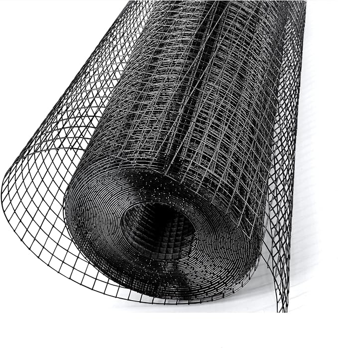 Black Hardware Cloth 1/2 inch 48" x 100' 19 Gauge - Sturdy Vinyl Coated Welded Wire Mesh Roll for Reliable Garden Protection and Chicken Coop Solutions, Built to Last