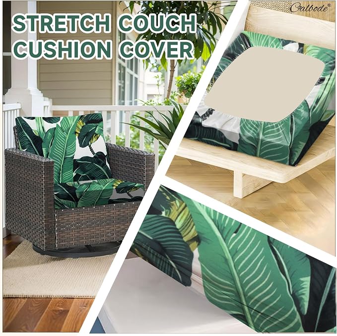 CALBODE 12 Pcs Stretch Outdoor Seat Cushion Covers, Washable Chair Seat Cover for Patio Furniture Cushions Soft Indoor and Outdoor Couch Cover Replacement (Monstera, Cover Only)