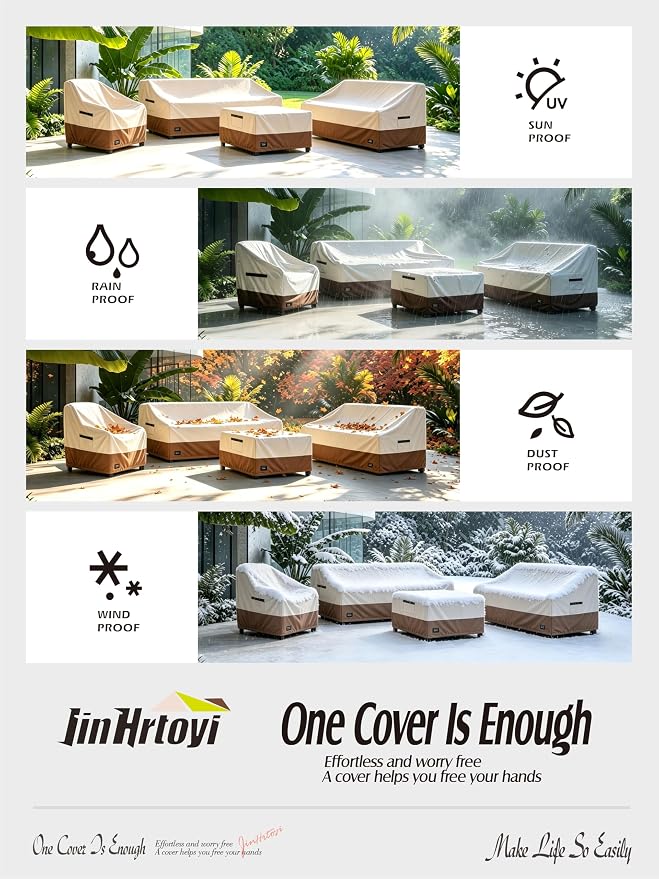 JinHrtoyi Outdoor Chair Covers 2 Pack,30Wx34Dx38H inches Patio Chair Cover,100% Waterproof Heavy Duty Outdoor Furniture Covers Waterproof,Beige&Brown Modern Style Patio Furniture Cover