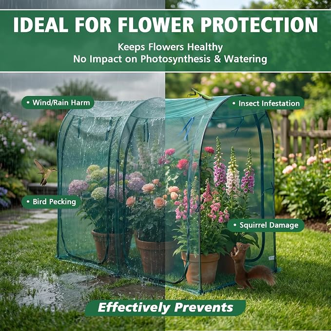 8.2'x4'x6' Crop Cage for Garden, Large Tunnel Plant Netting Cover,4 Roll-Up Zipper Door Garden Cage,Bug Netting Cover for Vegetables &Fruits,Durable Raised Garden Ded Covers Garden Netting
