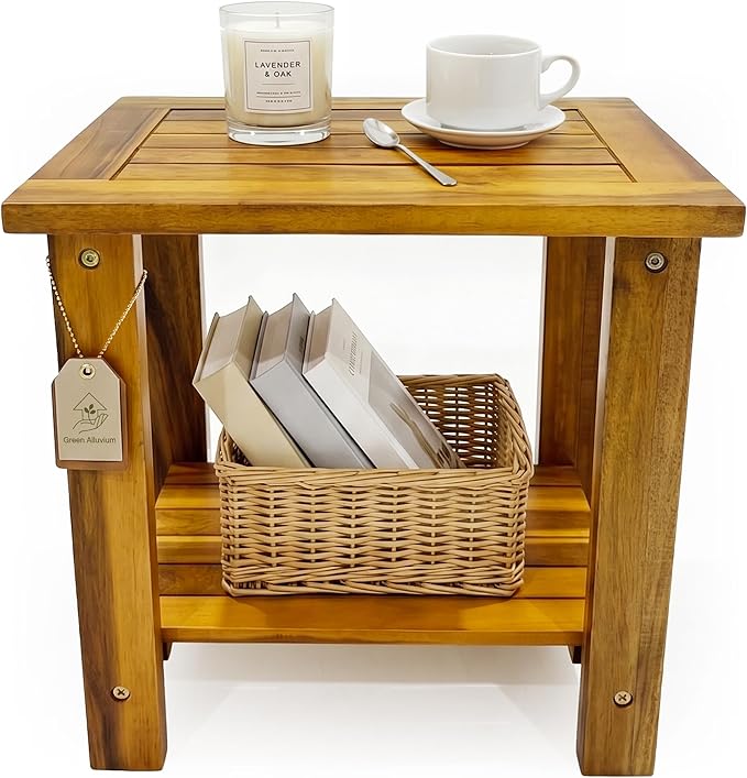 Double Adirondack Table - Weatherproof Outdoor Side Table - Patio End Tables for Outside - Adirondack Side Table - Acacia Wood 2-Tier End Table for Indoor & Outdoor Use