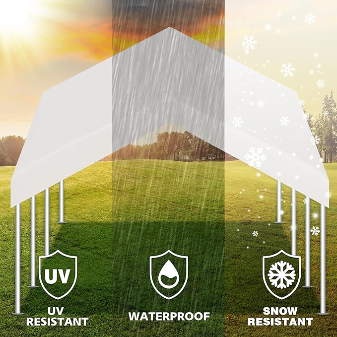 Carport Canopy 10'x20' Replacement Cover, Waterproof & UV Protected Garage Top Tarp Shelter Cover with Ball Bungee Cords, Car Cover Tent (Frame is not Included)