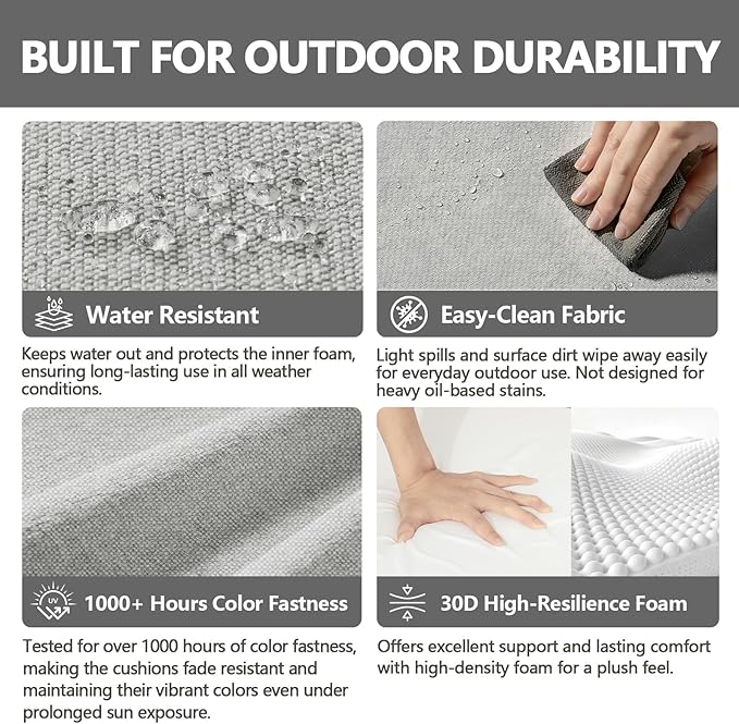 Goodgoods 24 x 28 Outdoor Patio Deep Seat Cushions 2-Pack, 1000+ Hours Fade-Resistant & Water-Resistant Outdoor Furniture Chair Cushions with 30D High-Resilience Foam for Sofa Chair, Gray