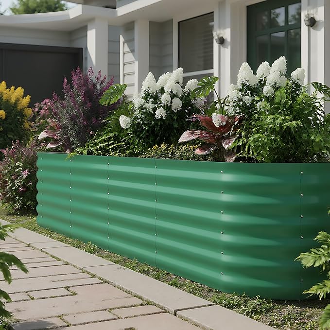 IDEALHOUSE 8x2x1.5 Ft Galvanized Metal Raised Garden Bed, 24-Inch Tall Outdoor Planter Box for Vegetables, Flowers & Herbs, Rust-Resistant Garden Beds for Backyard, Patio or Balcony, Green