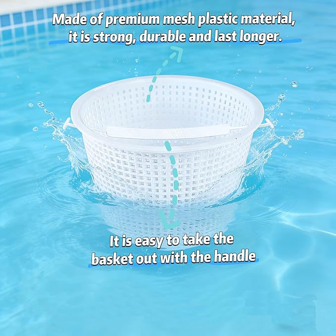 Pool Skimmer Basket 8 Inch Pool Filter Basket with Handle (Set of 2), Plastic Replacement Skimmer basket for Inground Pool Remove Leaves Debris, Fits Most Hayward Pentair Pool Skimmers (White)