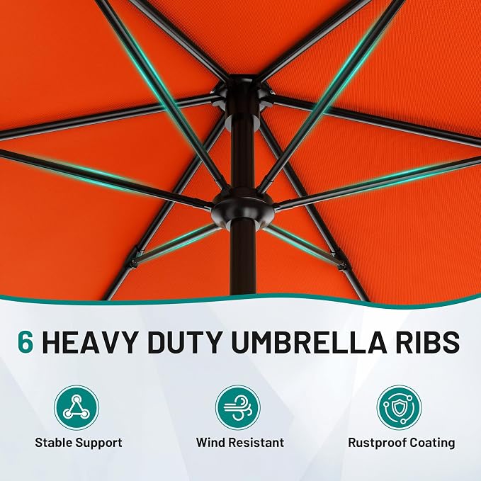 AreShark 11 FT Patio Umbrella for Outdoor, Outdoor Table Umbrella with Push Button Tilt and Crank, Outdoor Patio Umbrellas with 6 Sturdy Ribs, Patio Umbrellas for Market, Garden, Pool (Orange)