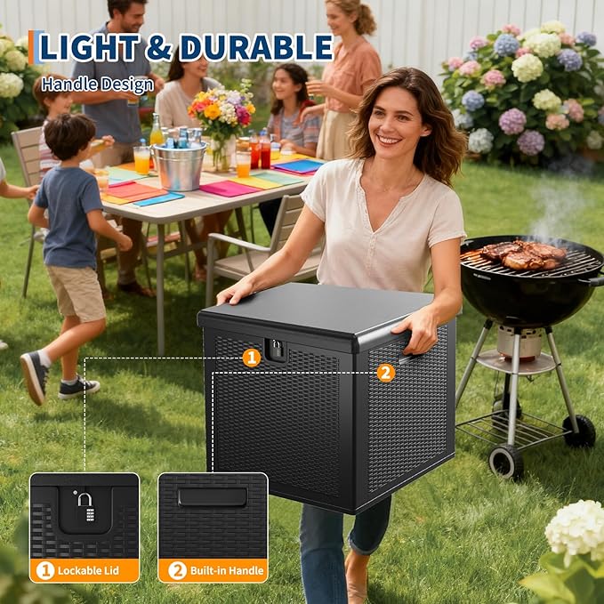 IDEALHOUSE 80 Gallon Resin Deck Box, Waterproof Outdoor Storage Box with Lockable Lid & UV Resistant, Patio Furniture Cushion Storage Container for Garden, Backyard, Poolside (Black)
