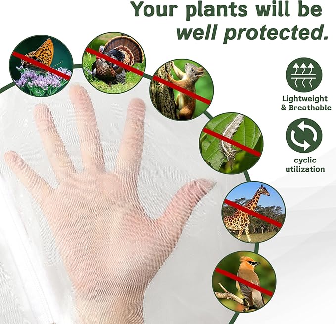 4 Pack 10x10ft Fruit Tree Netting - Bird Proof Tree Nets for Fruit Trees, Reusable Fruit Tree Covers with Drawstring, Heavy Duty Mesh to Protect from Birds, Squirrels, Deer & Insects