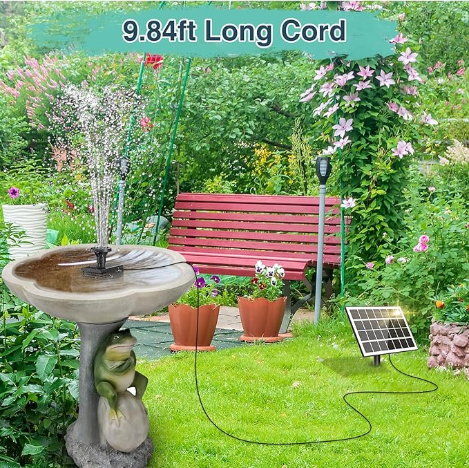Jutai Solar Fountain Kit Glass-No Battery, DIY 3.5W Solar Fountain Pump Works in Shadow, Solar Water Pump for Bird Bath, Water Feature,Garden, Outdoor-8 Nozzles,9.8ft Power Cord