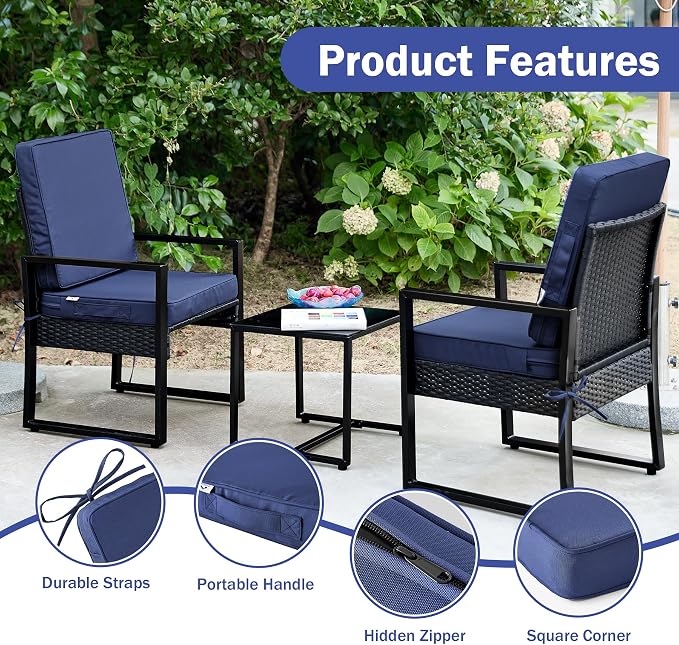 IPYNBAP Outdoor Cushions, Outdoor Chair Cushions 22x22x3 Inch, Cushions for Outdoor Furniture with Removable Cover, Waterproof & Fade Resistant Outdoor Seat Cushions for Patio, Lawn, Navy Blue