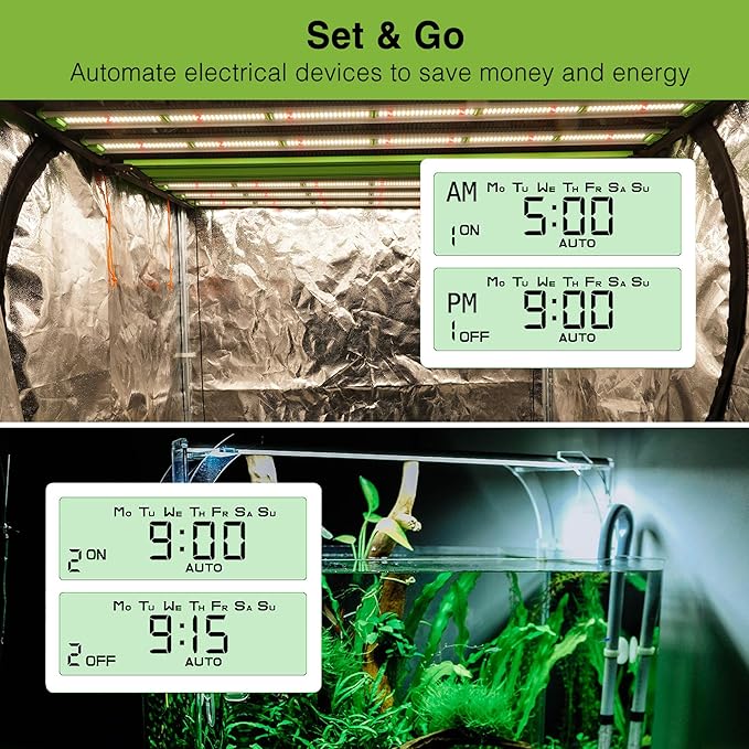 Grow1 240V Outlet Digital Timer, Single Outlet, 15A, Compatible with 220V, 230V & 240V Outlets, Great for Grow Lights, Reptile Enclosures & Aquarium Timer