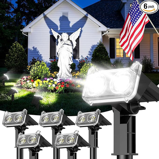 LETMY Solar Lights Outdoor Waterproof IP65, 6 Pack Solar Spot Lights Outdoor With 14 Big LEDs, 2-in-1 Wall Lights & 2 Modes Solar Powered Landscape Spotlights for Garage Pathway Yard Decor Garden Gift