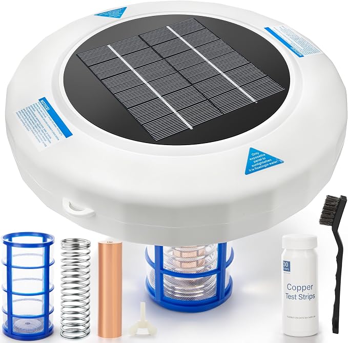 New Upgraded Solar Pool Ionizer for Above Ground & Inground Pools Up to 45,000 Gallons, Floating Solar Pool Cleaner with Copper Anode, Low Maintenance Pool Water Clarifier for Clear Pool Water