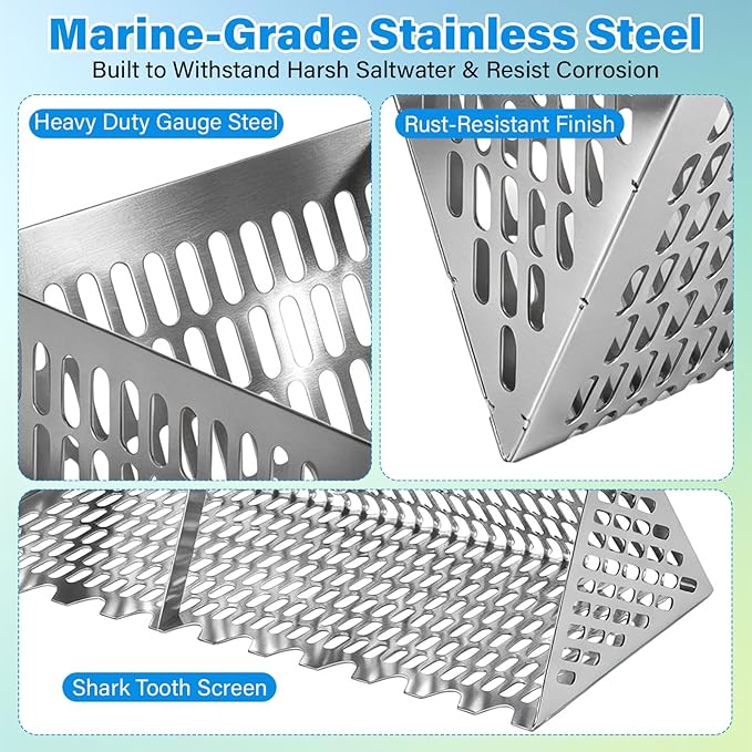 Sand Flea Rake, Sand Flea Rake Stainless Steel – 16" Wide Stainless Steel Sand Sifter for Shark Teeth, Shells & Sand Crabs, Collapsible Design with Drain Screen