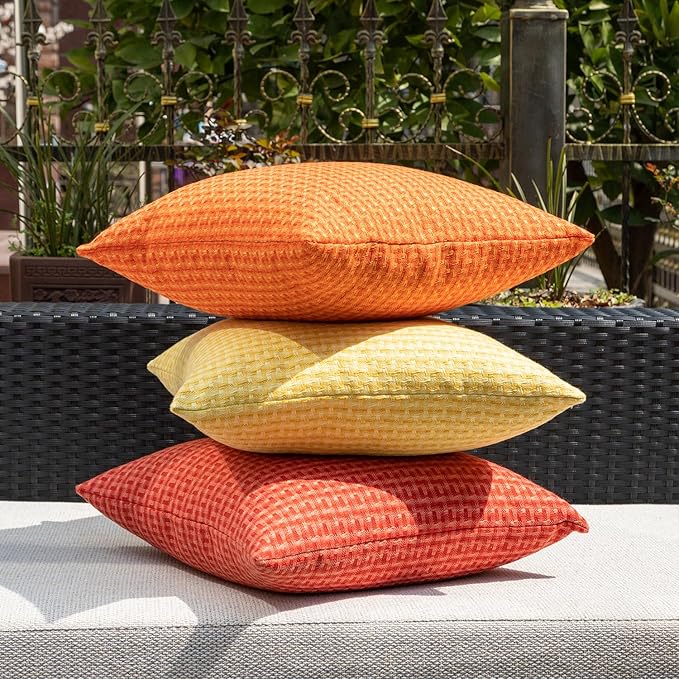 Kevin Textile Outdoor Waterproof Throw Pillow Covers Pack of 2 Farmhouse Decorative Cushion Covers for Garden Patio Tent Balcony Bench Couch Sofa 24x24 Inch, Yellow