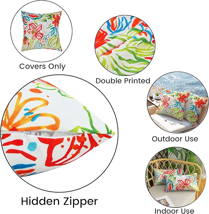 Merrycolor Pack of 2 Outdoor Pillow Covers 18x18 Waterproof Pillow Cover Floral Decorative Square Pillowcase Outdoor Pillows for Patio Furniture Garden Balcony Couch(Red and Sage