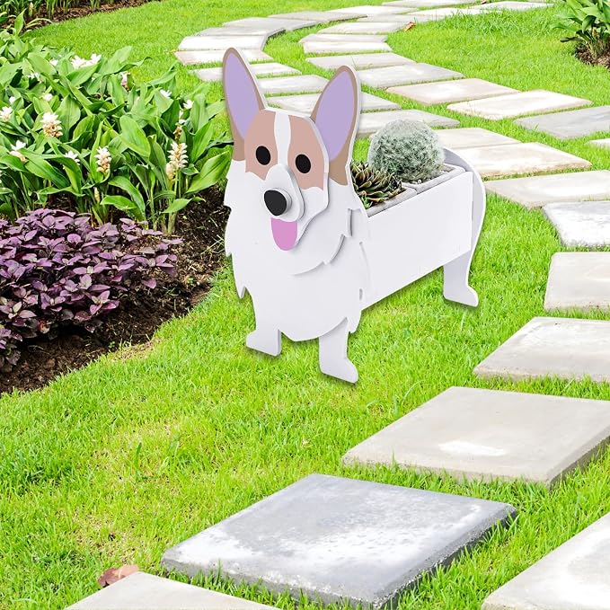 Corgi Dog Planter Plant Pots,Cute Dog Flower Planter,Gifts for Pet Lovers,Unique Animal Plant Pots,Office,Indoor Outdoor Garden Decor(9.45 * 6.73 * 12.2in)