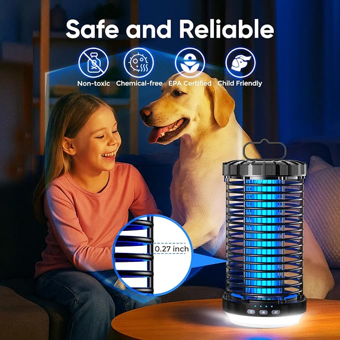 CreateFun Bug Zapper Outdoor, 2026 Upgraded 3 in 1 Rechargeable Bug Zapper with 5000mAh Battery & LED Night Light, 4000V Cordless Waterproof Mosquito Zapper for Outside,Patio,Backyard,Garden Black 0