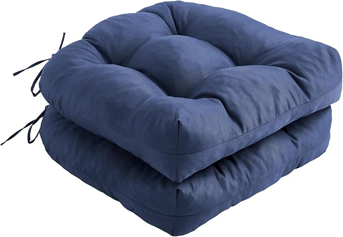 IPYNBAP Outdoor Chair Cushions Set of 2, Patio Chair Cushions with Ties, 17x17+4” Tufted Outdoor Seat Cushions, Waterproof Patio Furniture Cushions, Outdoor Dining Chair Pads, Navy