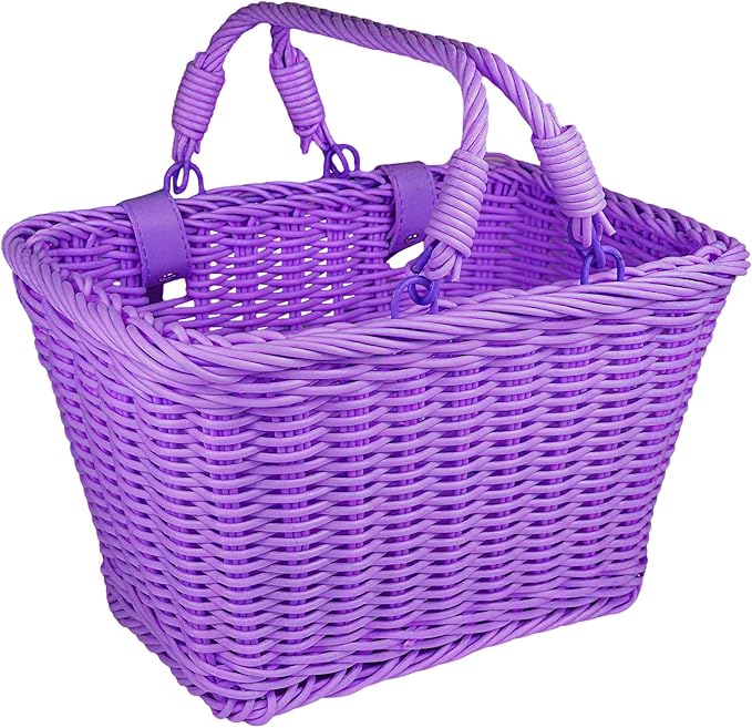 Wicker Picnic Basket for Kids, Small Woven Rattan Basket with Handles Purple Garden Harvest Hamper Basket Empty for Storage Toy Flower Wedding