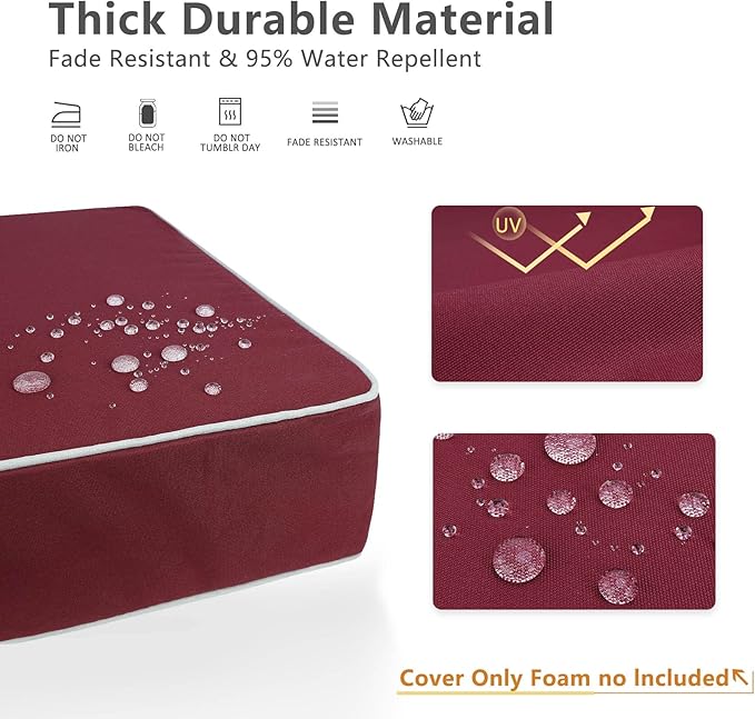 Porch Shield Patio Chair Seat Cushion Covers Set 4 Waterproof Fade Resistant Outdoor Cushion Slipcovers 24 x 24 x 4 inch, Burgundy