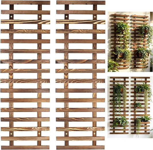 2 Pcs Wall Planter for Indoor Outdoor Plants - Wooden Wall Amounted Plant Holder for Hanging Pots, Vertical Pack Wood Garden Trellis for Climbing Plants Orchid Ivy Vine Rose Patio Home Decor, 35.43"