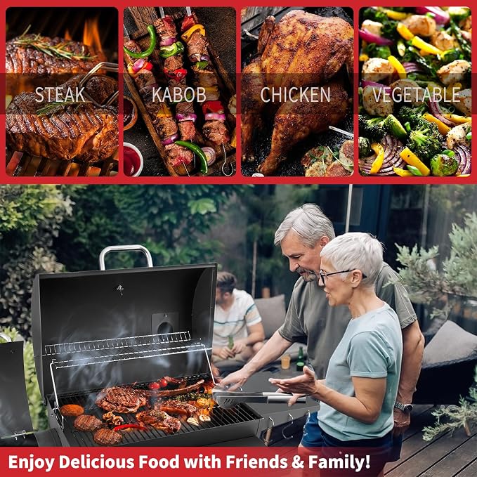 Kendane Barrel Charcoal Grill with offset smoker, 714 Square Inches Cooking Area, Outdoor BBQ Grill with Front and Side Shelf, Perfect for Backyard, Patio Parties and Picnics
