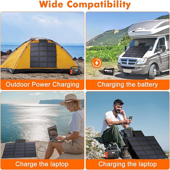 SOKIOVOLA 100W Portable Foldable Solar Panel 20V Portable Solar Charger with QC3.0 USB-A & Type-C Output IP68 Waterproof for Cell Phones Camera Outdoor Camping RV Hiking Travel Small Power Station