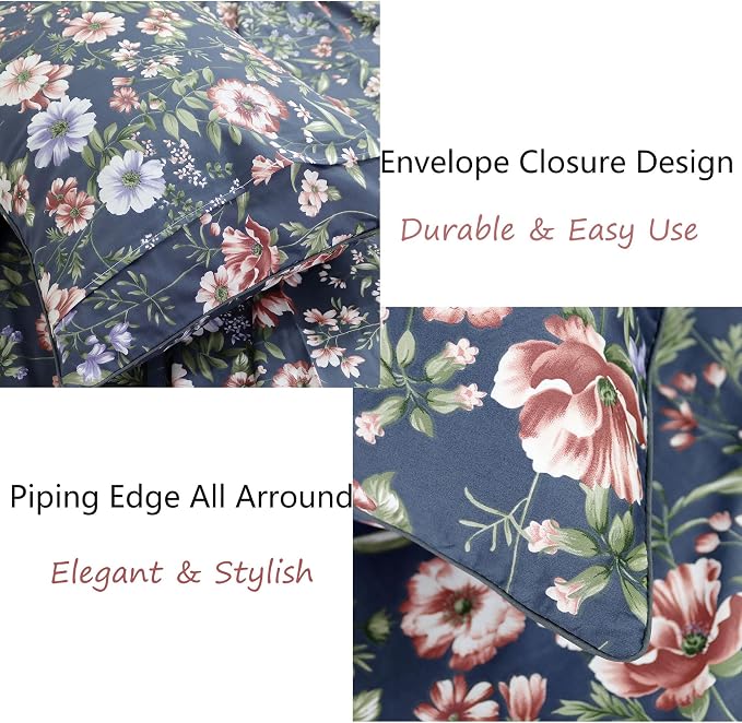 FADFAY Sheets Set Full Vintage Dark Blue Floral Bedding Shabby Peony Floral Sheets Navy French Country Farmhouse Bedding 800 Thread Count 100% Egyptian Cotton Deep Pocket Fitted Sheet 4Pcs, Full Size