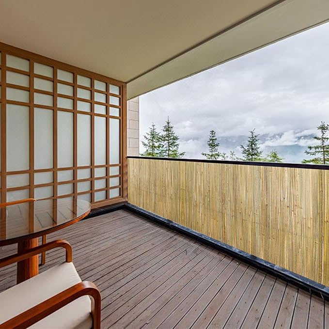Landgarden Natural Bamboo Slat Screening, Eco-Friendly Privacy Slat Fence, Bamboo Screen Panel Roll for Balcony or as Wind and Sight Protection