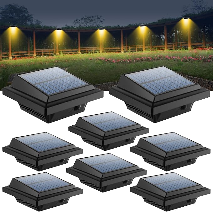 40LED Outdoor Solar Lights Solar-Powered LED Garden Wall Lamp Plastic Solar Light Waterproof for Walkways Stairways (8PCS Black_Warm White)