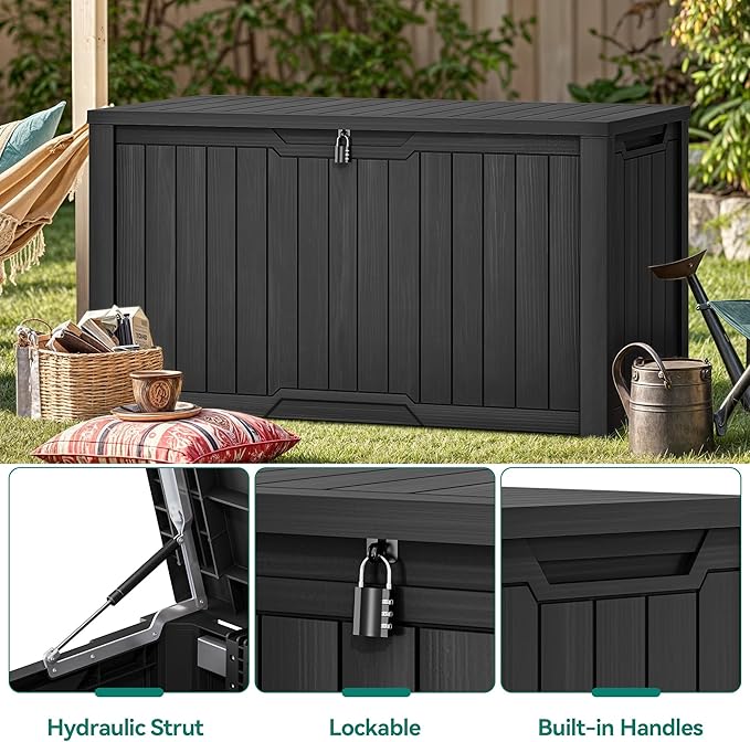 YITAHOME 240 Gallon Extra Large Outdoor Storage Deck Box, XXL Waterproof Resin Patio Storage w/Lockable Lid for Outdoor Cushions, Garden Tools and Sports/Pools Equipment, Black
