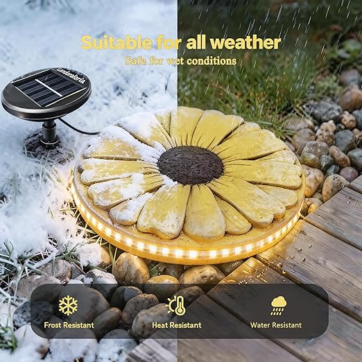 Solar Stepping Stone that Lights Up at Night, 10" Cement Daisy Flower Garden Path Stone, Non-Slip Weather-Resistant Outdoor Yard Walkway Decor (Yellow)