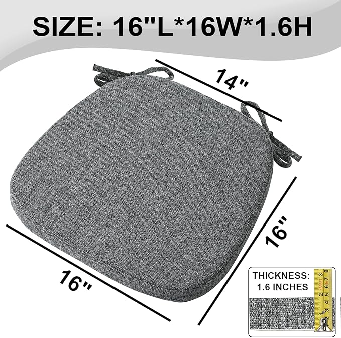 SINOSSO 1 Pack Memory Foam Chair Cushions for Dining Chair, Friendly Woven Fabric 16" U-Shape Comfortable Kitchen Chair Pad, Removable Slip Resistant Seat Cushion (1 Piece, Dark Grey)