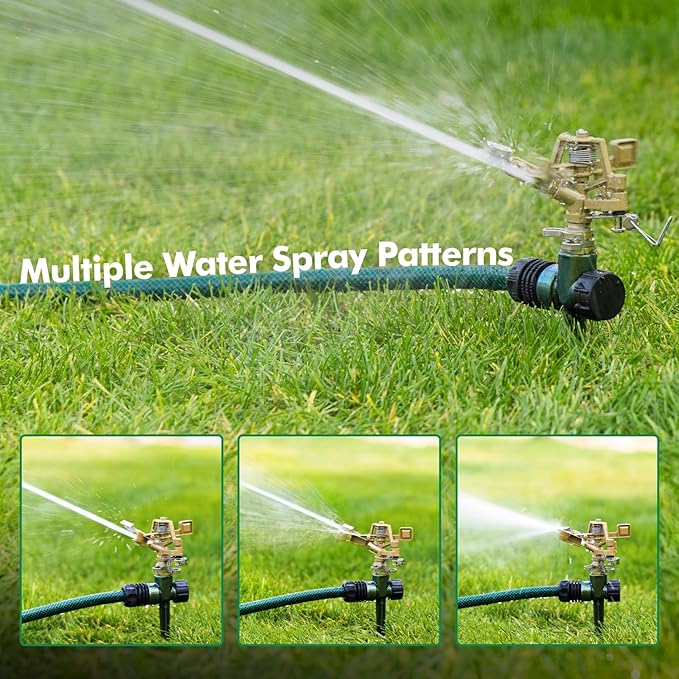 RESTMO 2 Pack Heavy Duty All-Metal Impact Sprinkler, Zinc Alloy Lawn Sprinkler Head on Sturdy Spike Base, 360° Adjustable Coverage Nozzle for Large Area Irrigation
