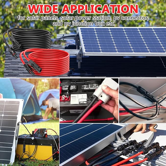 Vansdon 2x30 Feet Solar Panel Extension Cable, 12AWG Solar Cable, Solar Panel Cable with Female and Male Waterproof Connectors for RV, Photovoltaic Systems (30FT Red + 30FT Black)