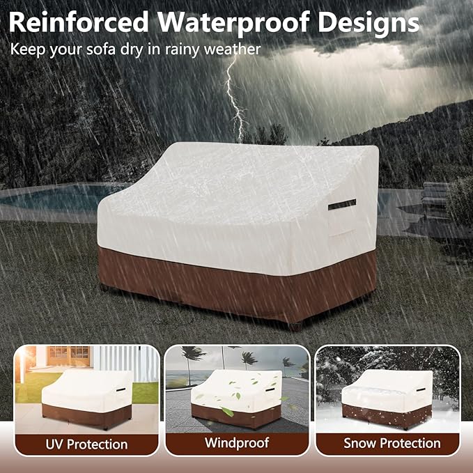 Patio Sofa Covers,100% Waterproof 3-Seater Outdoor Loveseat/Bench Cover,Patio Furniture Covers,78" Wx 38" Dx 35" H,Beige&Brown