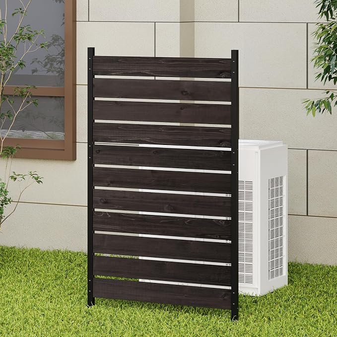 Wooden Privacy Screen 38" W×61" H No Dig Patio Fence 1 Panel (Chocolate) | For Trash Can AC Units & Pool Equipment, Decorative Patio Outdoor, privacy screen with Metal Stakes