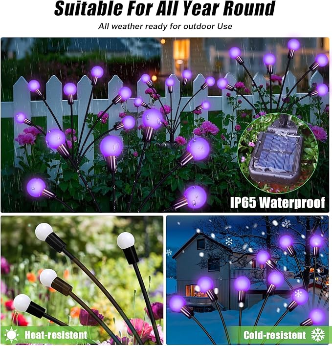 NBQQ Solar Garden Lights Outdoor, Waterproof Solar Powered Lights for Yard Pathway Patio, Swaying Lawn Decor as Gardening Gifts for Women Holiday (Purple, 4 Pack)